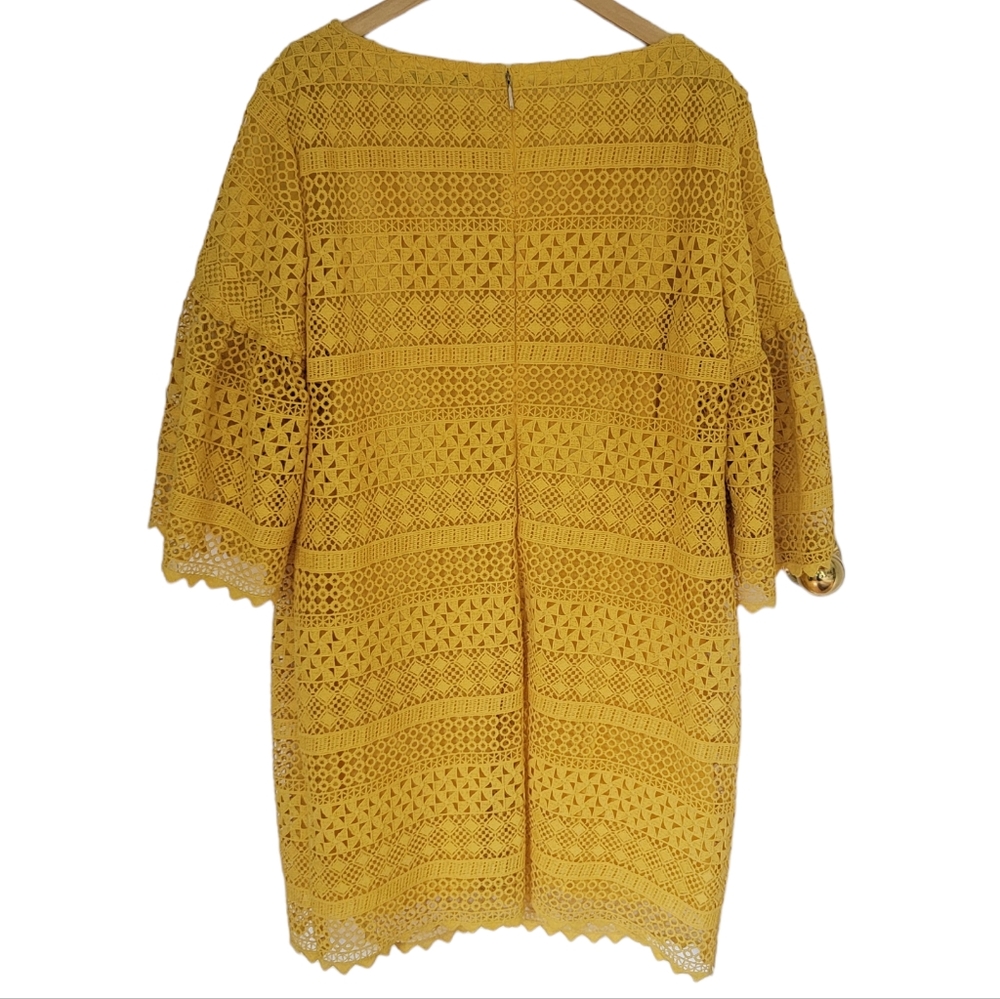Lauren Ralph Lauren Yellow Bell Sleeve Shift Dress Crochet Lace Scallope… - Picture 4 of 16